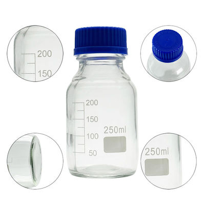 OEM ODM 250 мл реагента СМИ стеклянные лабораторные бутылки с голубой винтовой крышкой