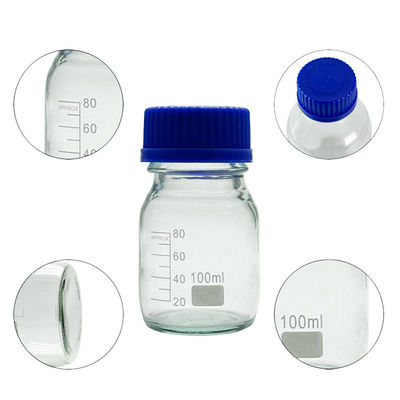 OEM ODM 100 мл реагента СМИ стеклянные лабораторные бутылки с голубой винтовой крышкой